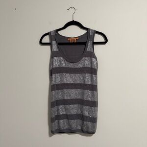 Tory Burch Linen Blend Metallic Striped Grey Tank Top XS